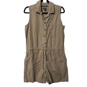 Roots Canada Hemp Collection Utility Romper Khaki Tan Sleeveless Button Front M